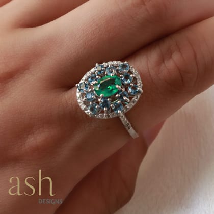 Noeline Emerald and Aquamarine Ring-US 6