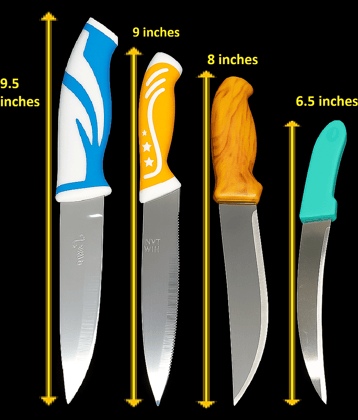 Unikkus, Set of 4 Multi-Size Kitchen Knifes – Stainless Steel, Anti-Slip Plastic Handle, 6.5 to 9.5 Inch