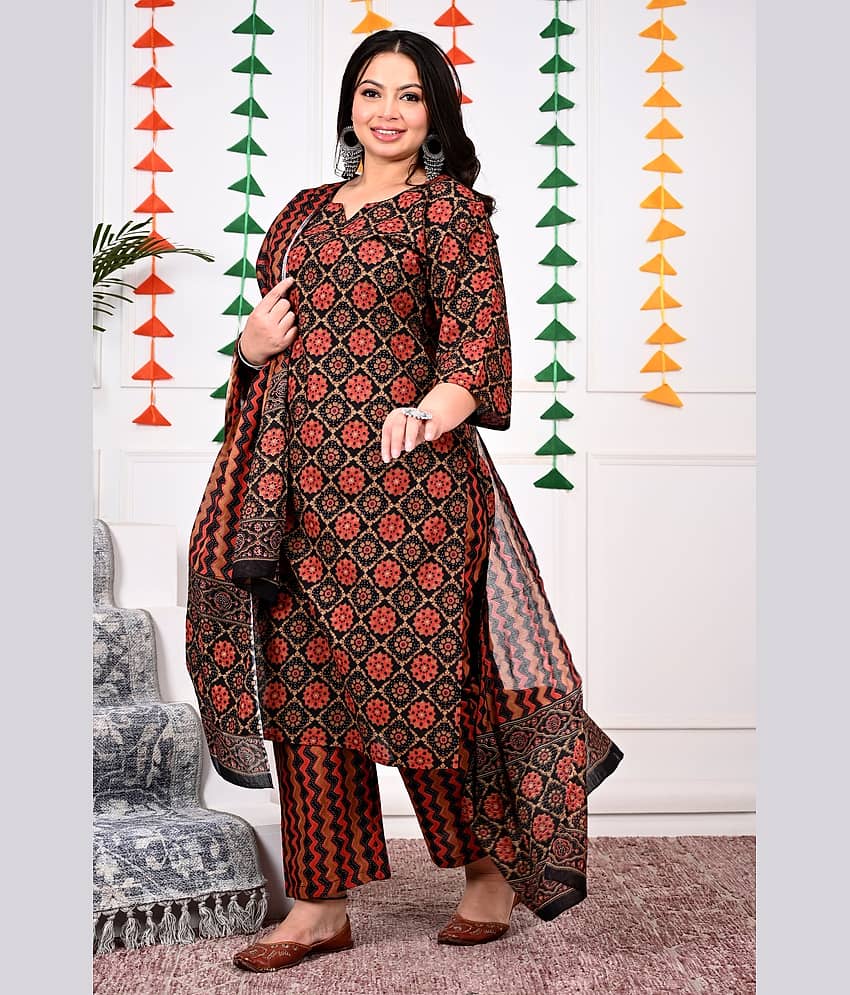 Swasti Cotton Printed Straight Women's Kurti - Black ( Pack of 1 )