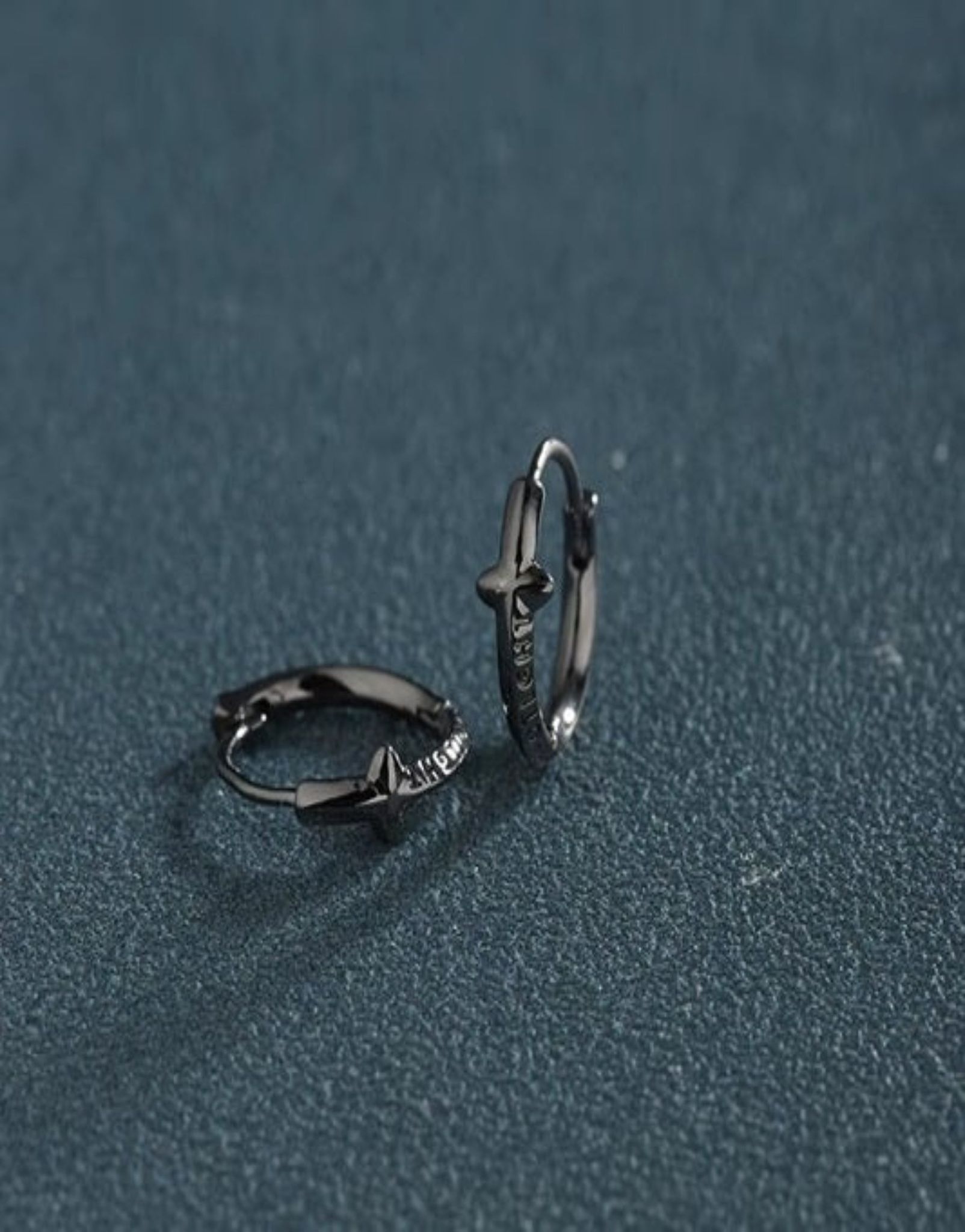 Anchor Hoop Earrings-Black / Pair