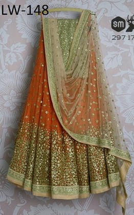 Trendy Orange Color Embroidered Semi Stitched Lahenga Choli