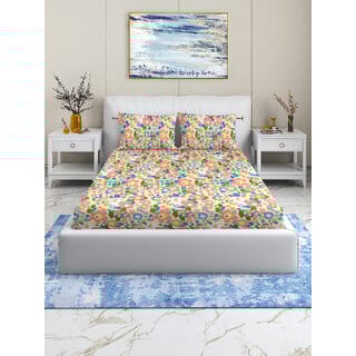 BEDZY Coral Collection Flat Double Bedsheet with 2 Pillow Covers