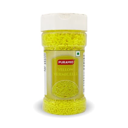 Puramio Yellow Vermicelli Sprinkles For Cake Decoration, 125 gm