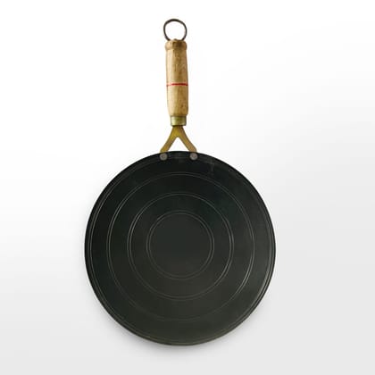 100% Pure Iron Concave Roti Tawa with Wooden Handle | Naturally Non-Stick & Induction Compatible | Best Cookware for Roti & Flatbreads-10 inch