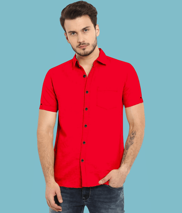 VTEXX Cotton Blend Regular Fit Solids Half Sleeves Men's Casual Shirt - Red ( Pack of 1 )