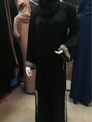 "Imported Korean Fabric Abaya with Sleeve and Sleet Embroidery."