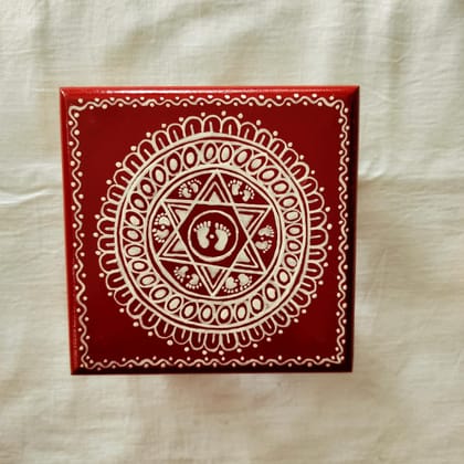 Himadri Emporium (Uttarakhand Government Undertaking) Aipan Hand Printed Chowki-Red Himadri Emporium (Uttarakhand Government Undertaking) Aipan Hand Printed Chowki-Red