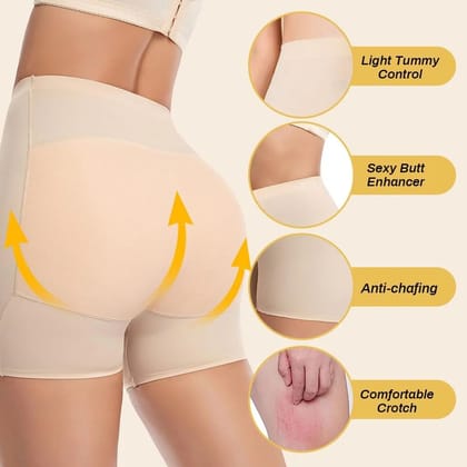 Latest Trendy High-Waist Silky Texture Hip-Lifting Shaper Shorts | Women's Seamless Mid Thigh Butt Lifter Waist Trainer Tummy Control High Waist Thigh Shaper Shorts Shape wear, Beige & Black