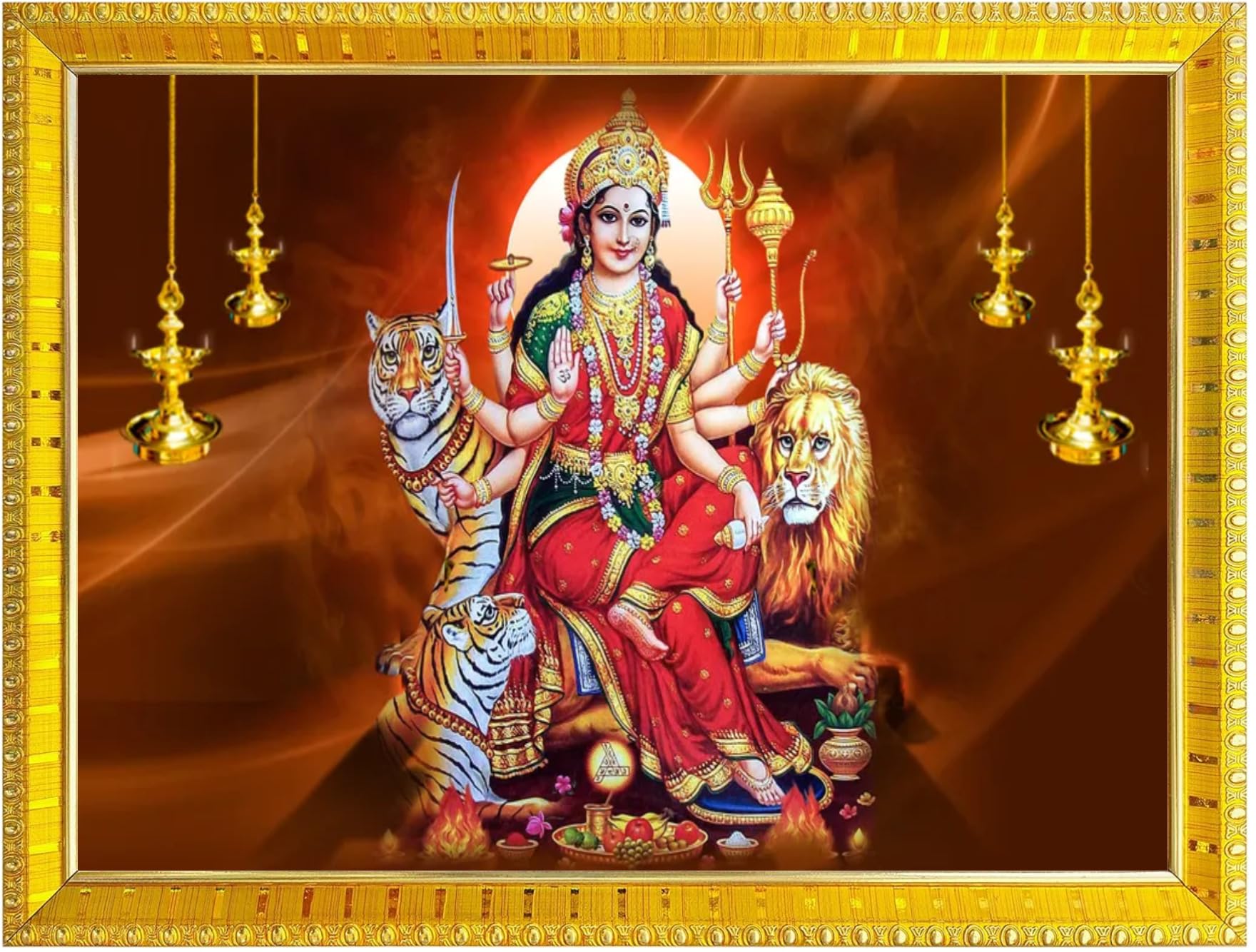NOKKES Sherawali maa veshno maa durga maa photo Golden 5X7 Inch Photo Frame_AQW30
