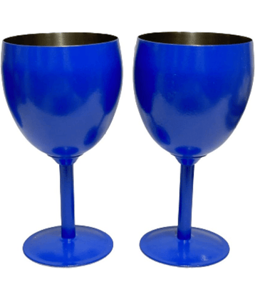Dynore - 2 Blue Goblet Glass Steel Glasses Set 250 ml ( Pack of 2 )