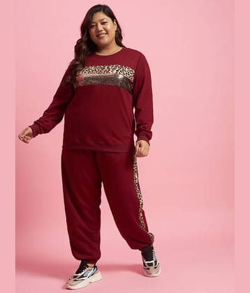 AUSTIVO Women Embellished Sweatshirt With Joggers Co-Ord Set ( Maroon )