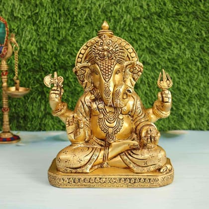Super Solid Brass Ganesh Idol - 9 Inch Height
