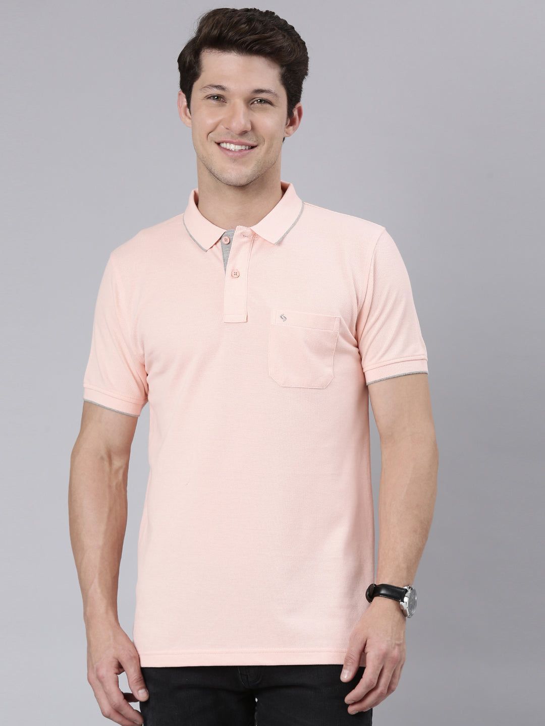Classic Polo Men's Smart Double Pique Polo Half Sleeve Slim Fit T-Shirt | Nova - Pink