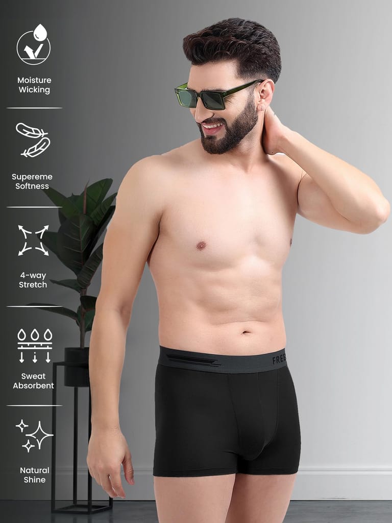 FREECULTR Men's Underwear Anti Bacterial Micromodal Airsoft Trunk - Non Itch No Chaffing Sweat Proof - Pack of 1-Pot Black