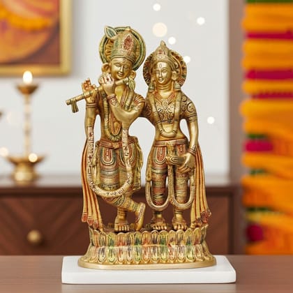 Brass Radha Krishna Idol - Traditional Religious Showpiece, Height : 12.8 Inch (BSMAS688 A)