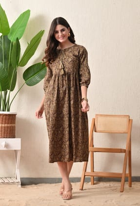 Ajrakh Tassel Dress-S