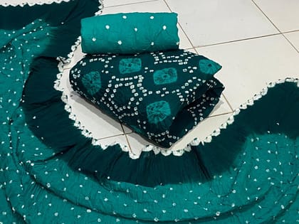 Cotton Self Colour Bandhani Salwar Material-Green