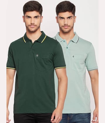 UNIBERRY Pack of 2 Cotton Blend Regular Fit Solid Half Sleeves Men's Polo T Shirt ( Olive )