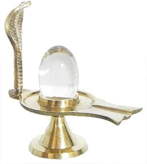 REAL SEED Sphatik Shiva Ling (25-30 Grams) with 1 Face Snake Hood Jalaheri Brass Argha (Sphatik)