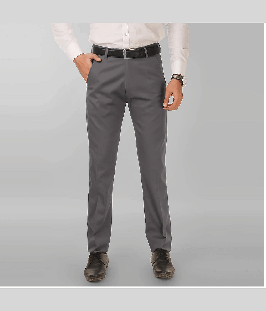 Haul Chic Dark Grey Slim -Fit Flat Trousers