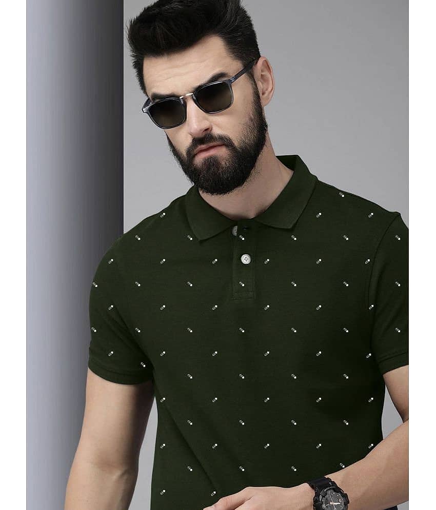 Merriment Pack of 1 Cotton Blend Regular Fit Printed Half Sleeves Men's Polo T Shirt ( Black )