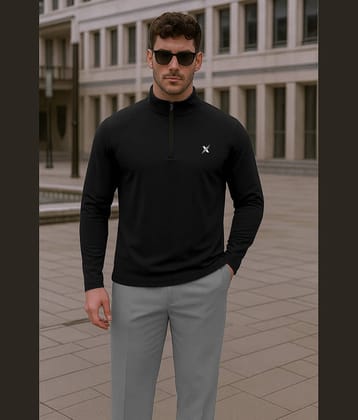 FTX Men Polyester Regular Fit Solid T-Shirt ( Black )