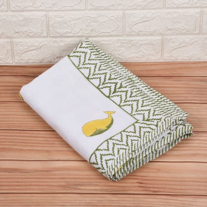 Hand Block Printed Cotton Baby dohar blanket, 60x40 inches (100x150 cm) Green Yellow Dolphin Hand Block Printed Cotton Baby dohar blanket, 60x40 inches (100x150 cm) Green Yellow Dolphin