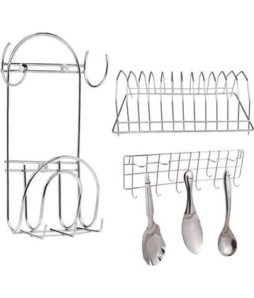 JISUN Stainless SteelChakla Belan Stand With Hooks & Plate Stand & Ladle Hook Rail For Kitchen