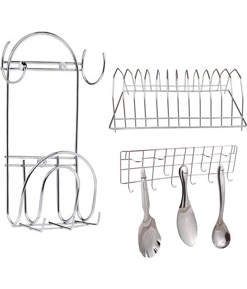 JISUN Stainless SteelChakla Belan Stand With Hooks & Plate Stand & Ladle Hook Rail For Kitchen
