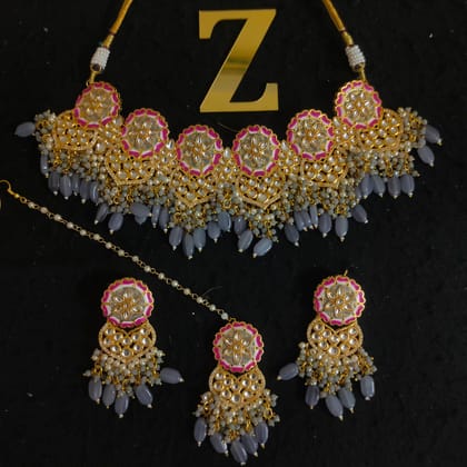 ZEVAR I Meenakari Choker Necklace With Earrings & Maangtika