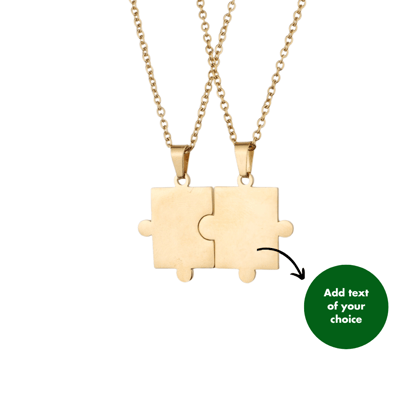 PERSONALISED PUZZLE NECKLACE SET OF 2 - 18K WHITE/GOLD-PLATED-Silver