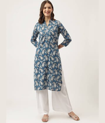 Divena - Blue Cotton Women's Straight Kurti ( Pack of 1 )