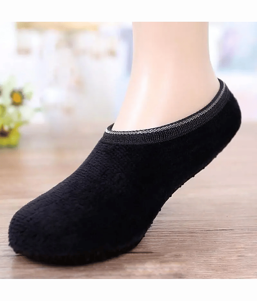 Infispace Pack of 1 Fleece Men's Solid Footies ( Black )