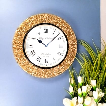Wall Clock Vintage for Living Room | Wall Mount Clock With Antique Brass Work - For Home, Office, Bedroom, Hall Decoration | Festival Gifts & Wall Decor - 12 Inch