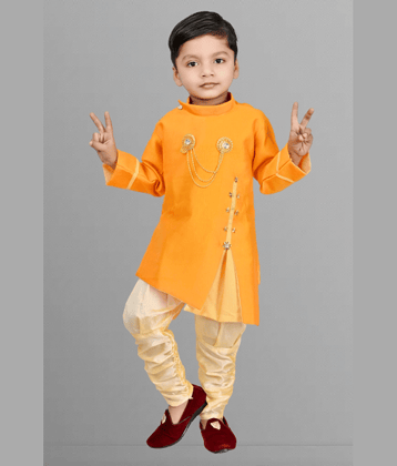 lucky h star garments Boys Cotton Blend Solid - Pattern Dhoti Kurta Set ( Yellow , Pack of 1 )