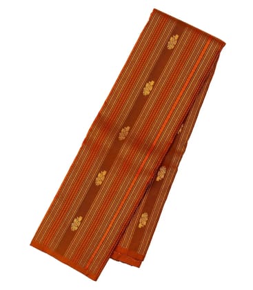 Oil Mustard Handloom Kanchipuram Silk Saree With Stripes & Buttas-Oil Mustard