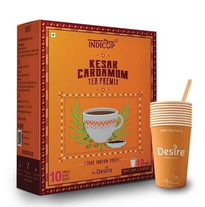 Indicup Kesar Cardamom Premix Tea, 10 Sachets