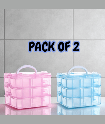 (Set of 2) 18 Grid Jewellery Storage box(PINK & BLUE)