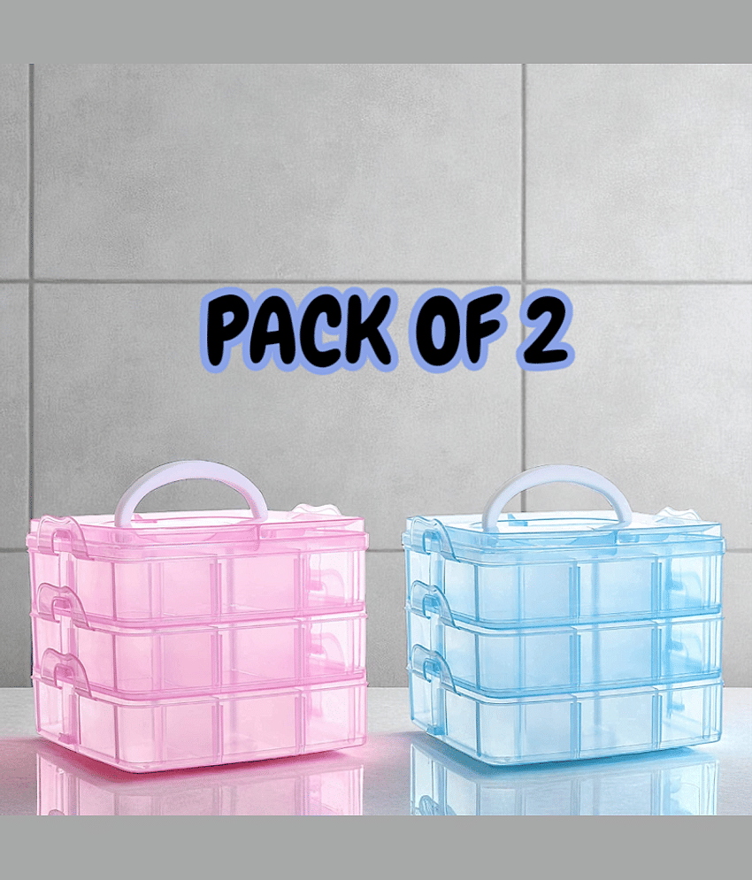 (Set of 2) 18 Grid Jewellery Storage box(PINK & BLUE)