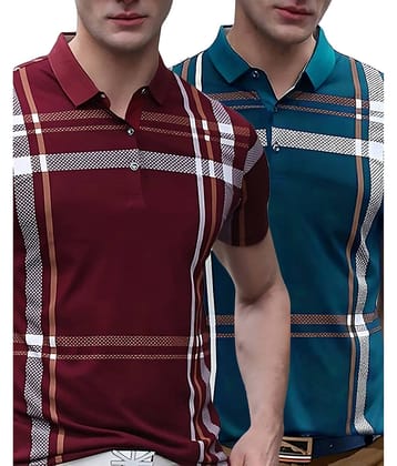 AUSK Pack of 2 Cotton Blend Regular Fit Printed Half Sleeves Men's Polo T Shirt ( Black )
