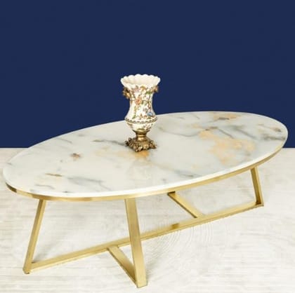 Elegance PVD Studio PVD Marble Finish Oval Shape Center Cum Coffee & Tea Table for Dinng Room, Living Room, Guest Room, Hotels, Cafe with Stainless Steel Legs | 127 L X 64 W X 46 H CM