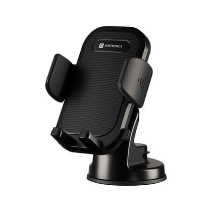 Portronics Clamp M4 Car Phone Holder Stand with 360 Degree Rotation, Strong Grip, Suction Cup Mount, Single Hand Use, Shockproof Build, Mobile Stand for Car (Black) Black / Standard