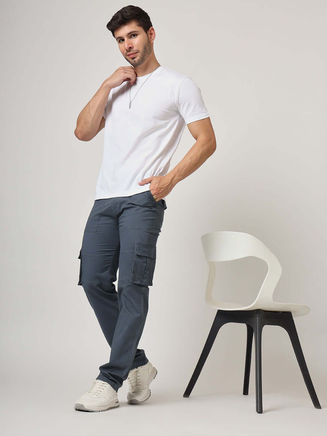 Premium Cotton Steel Blue Cargo Pant-34