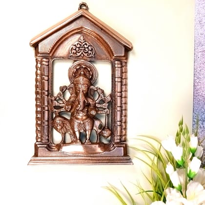 Ganesh Idol Wall Hanging | Lord Ganesha Sitting on Lion Wall Statue Decor - For Puja, Home, Entrance, Living Room & Gift - 16 Inch