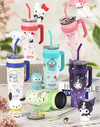 Rainbows Spot Hunt Stainless Steel Insulated Tumbler /sipper with Lid, Straw & Handle 1200ml - XL Size-pink
