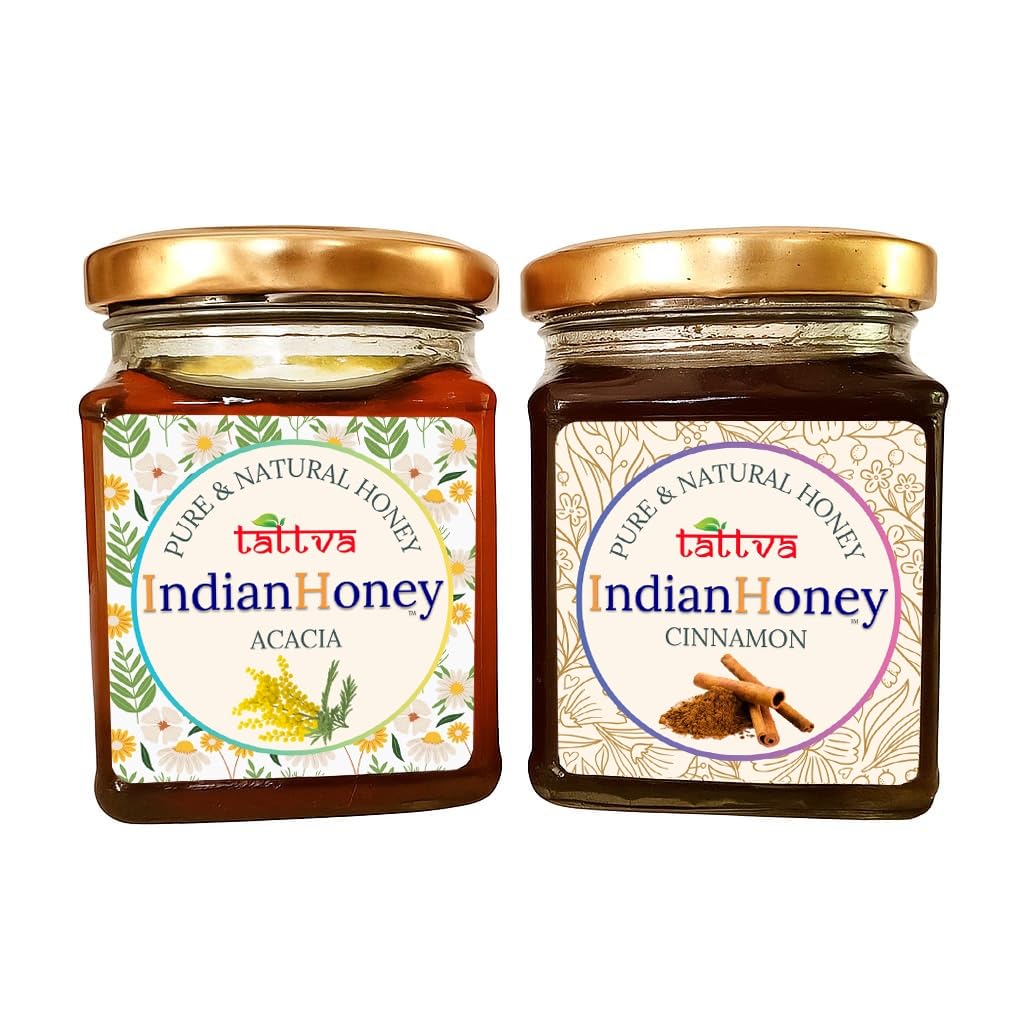 IndianHoney Rajasthan Acacia Honey & Metabolic & Warming Cinnamon Infused Honey Combo Pack (230gm & 230gm)