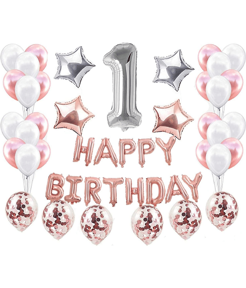 Jolly Party  1st Birthday Number Letter Star and Metallic Balloon 48 Pcs Set