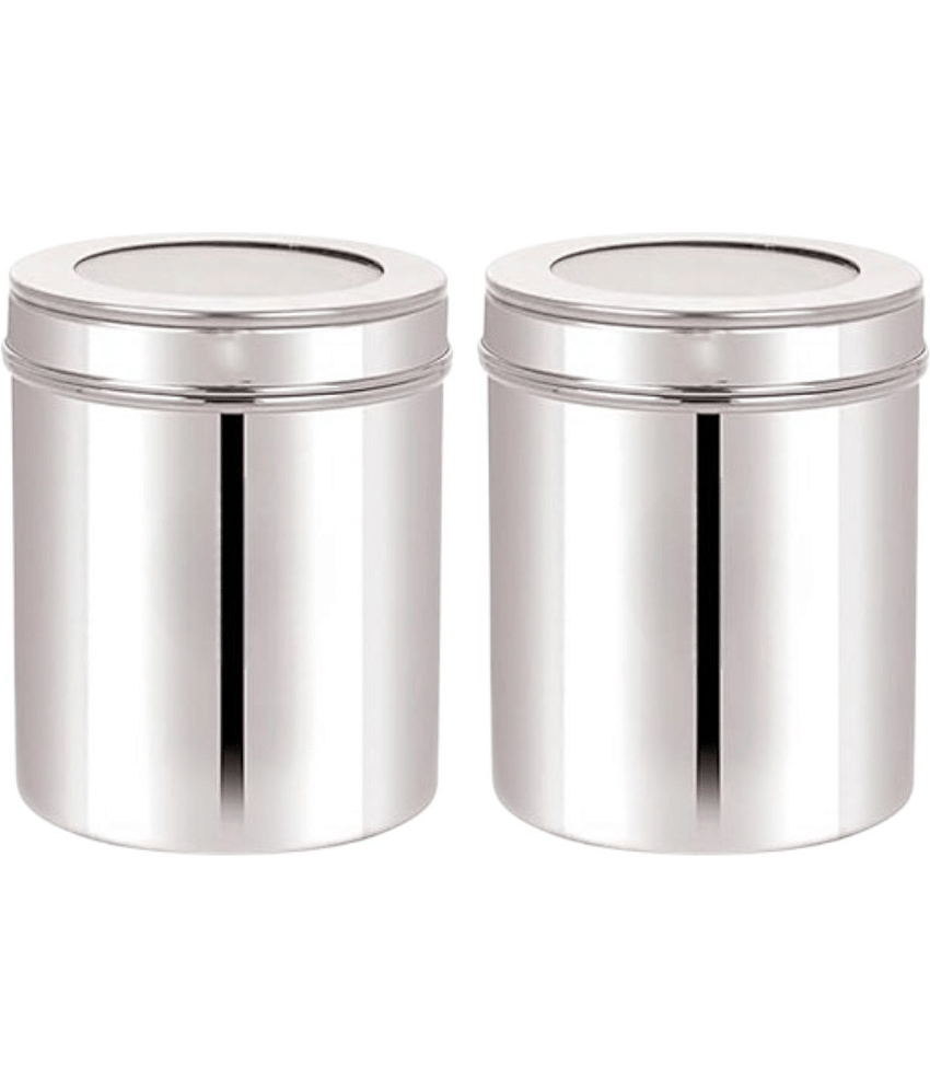 Visaxmi Steel Container Set Steel Silver Utility Container ( Set of 2 )
