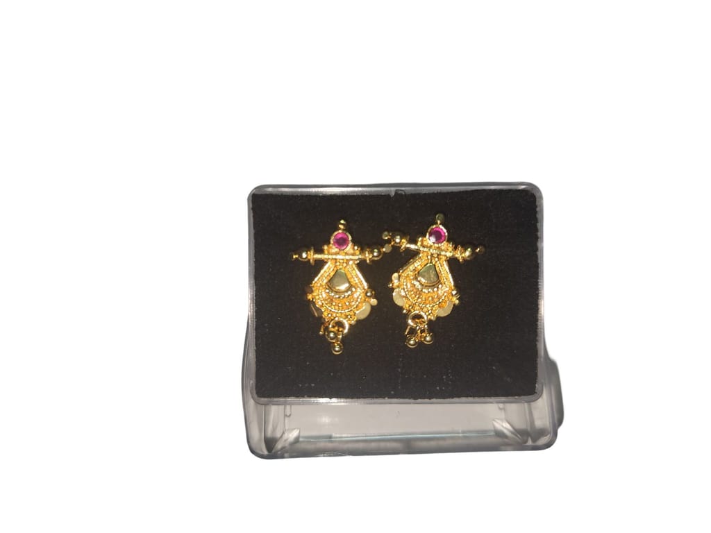 Gold Plated Marathi Style Tops Earrings with Ruby Stone for Women