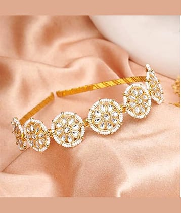 J D Jewellers Floral Kundan Studded Matha Patti Sheesh Wedding Hairband Golden Celebrity Headband